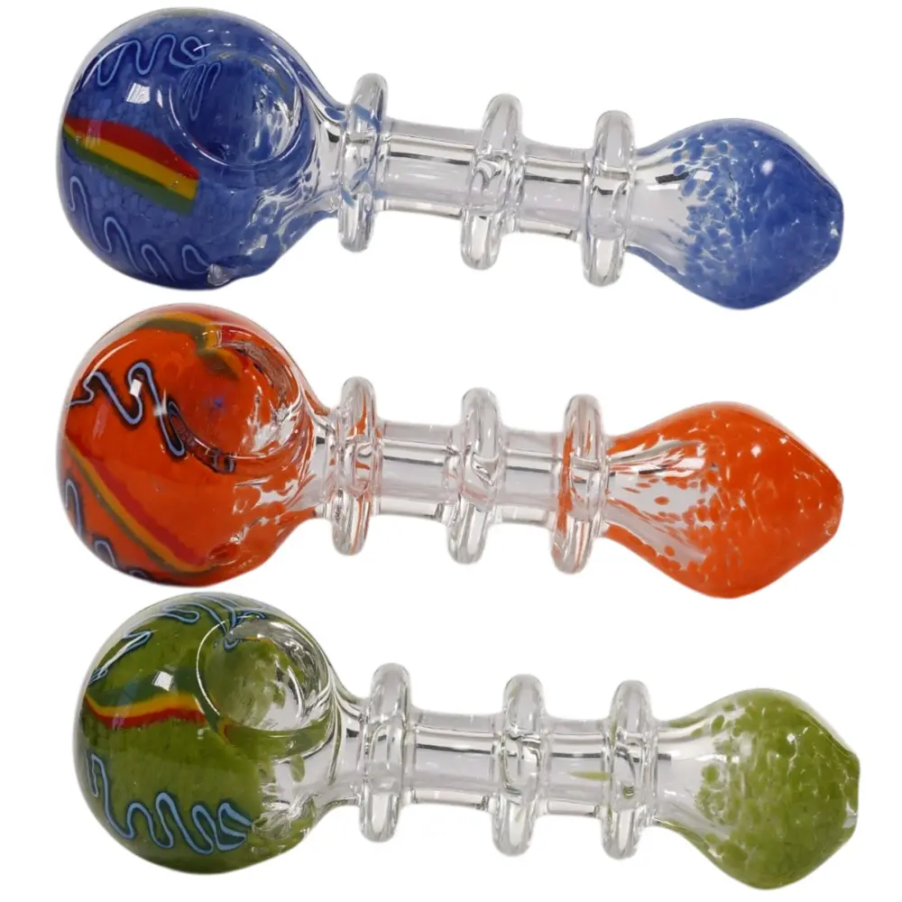 Glass Hand Pipe Three Rings - 4.5" (3 per pack / Assorted)