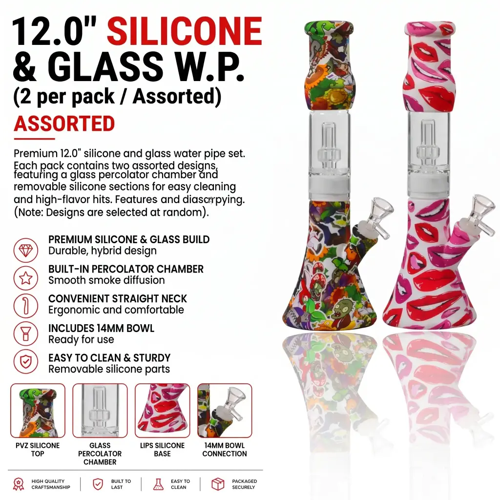 Silicone & Glass W.P. - 12.0" (2 per pack / Assorted)