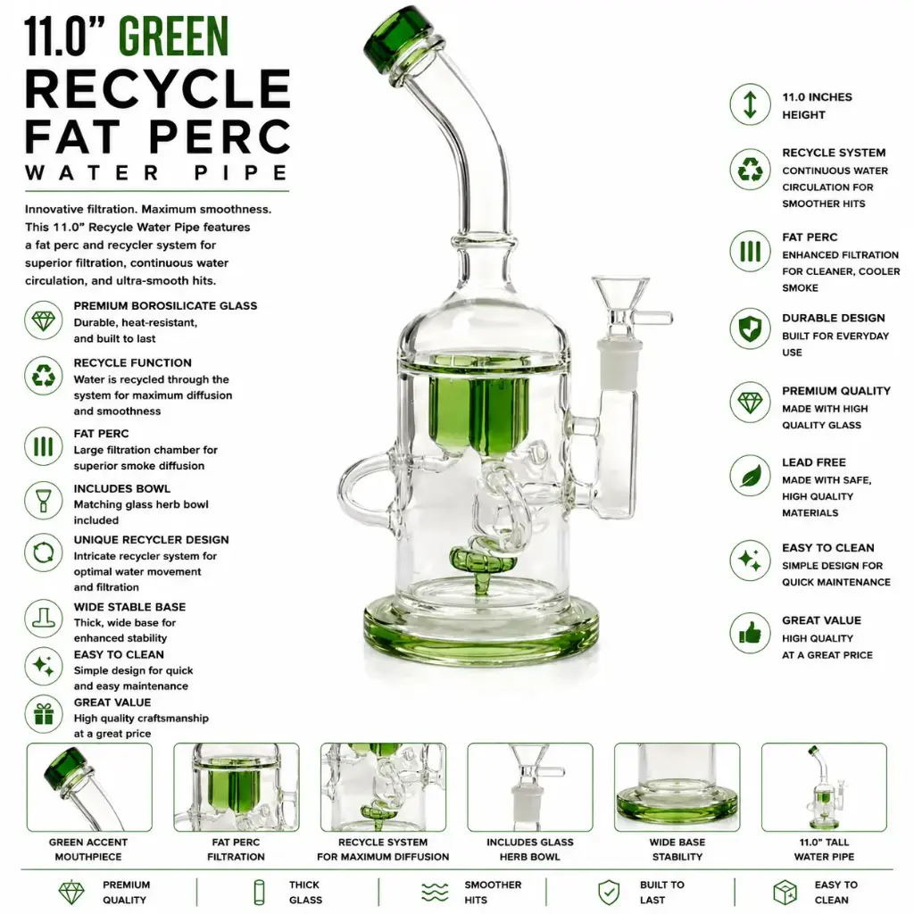 W.P. Glass Recycle Fat Perc 11.0" - Green