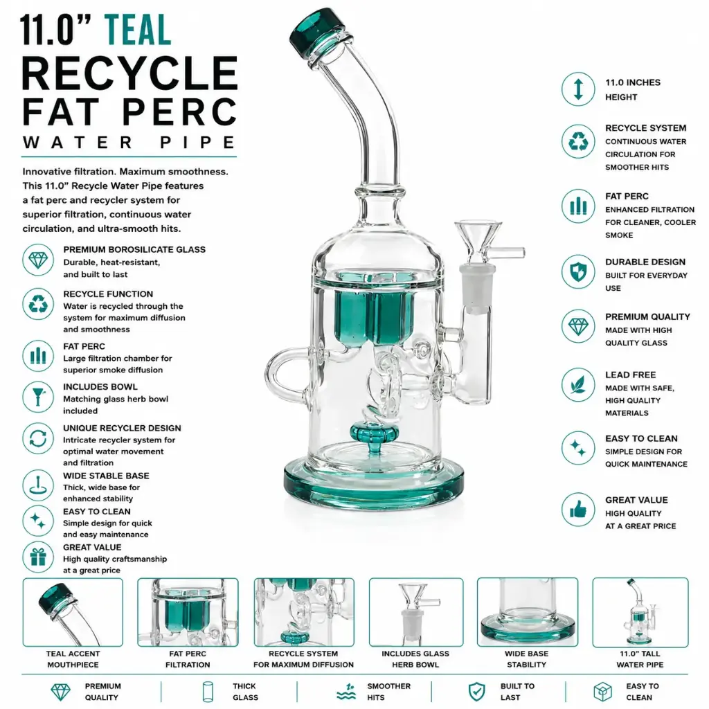 W.P. Glass Recycle Fat Perc 11.0" - Teal