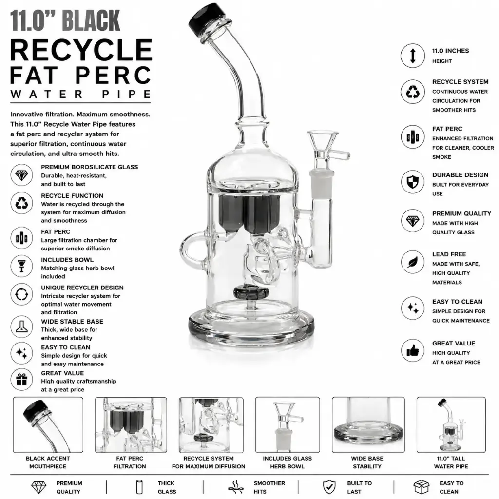 W.P. Glass Recycle Fat Perc 11.0" - Black