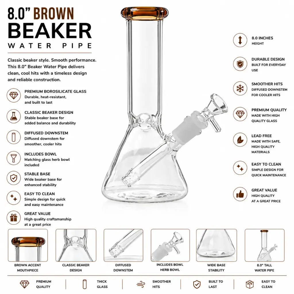Unbranded Glass Beaker (8893) 8.0" Brown