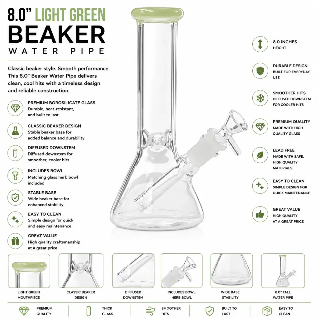 Unbranded Glass Beaker (8893) 8.0" Light Green