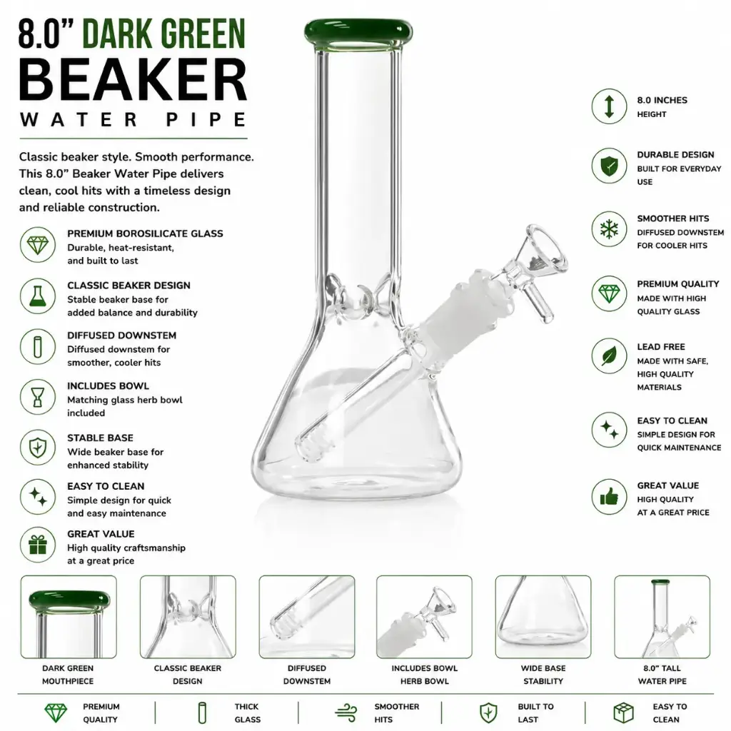 Unbranded Glass Beaker (8893) 8.0" Dark Green