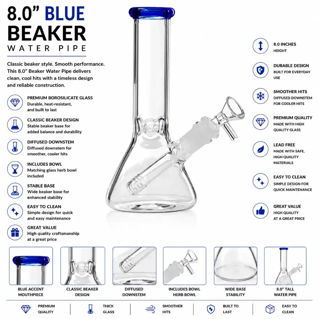 Unbranded Glass Beaker (8893) 8.0" Blue