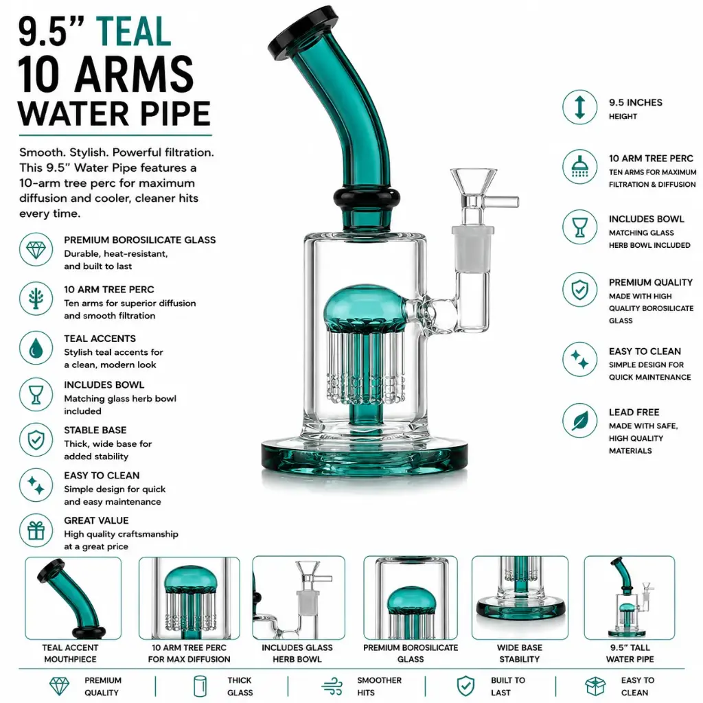 Glass W.P. With 10 arms (8111) 9.5" Teal