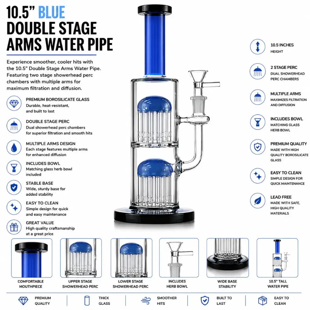 Glass W.P. Double Stage Arms (8106) 10.5" Blue