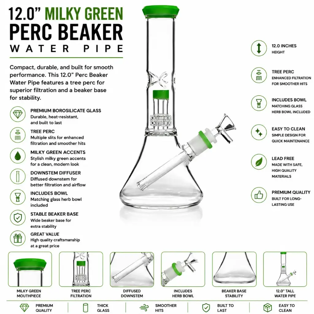Unbranded Glass Perc Beaker 12.0"- Milky Green