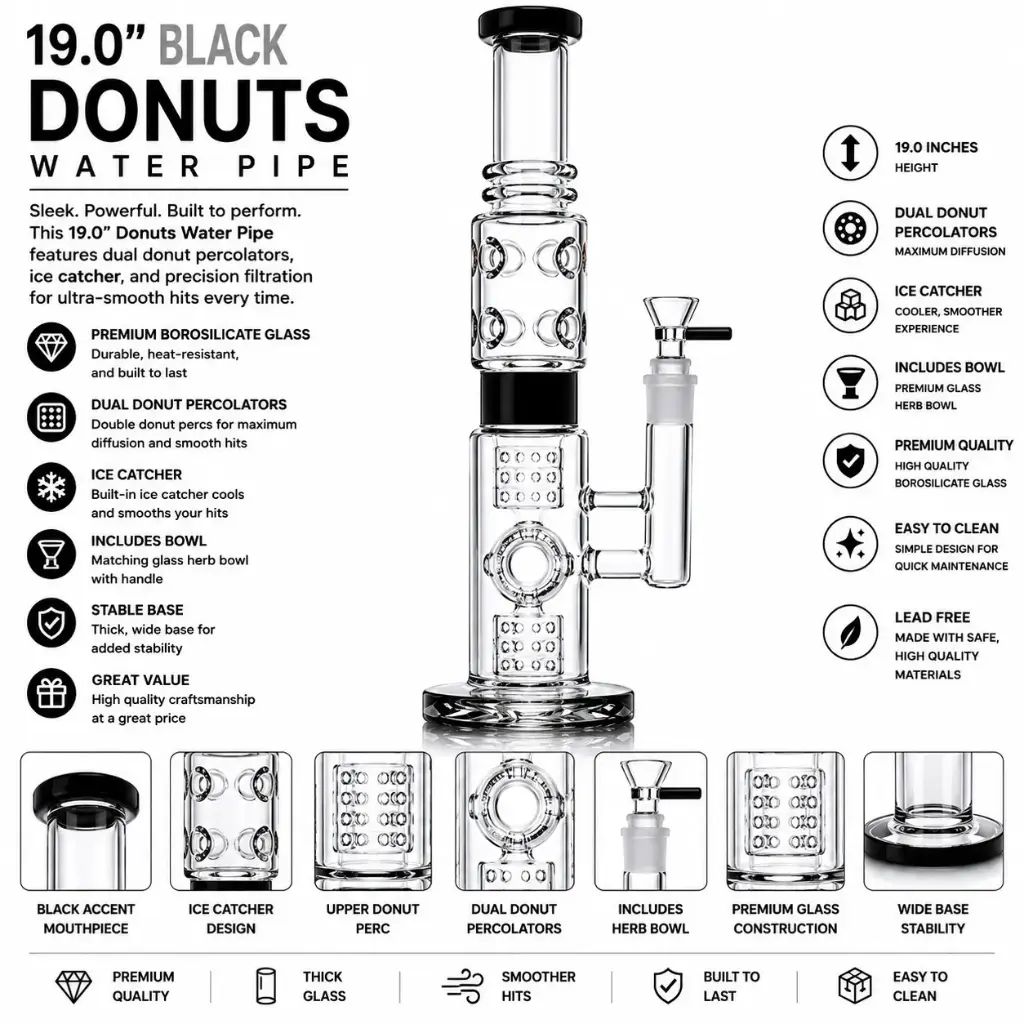 Glass W.P. Donuts (8109) 19.0" - Black