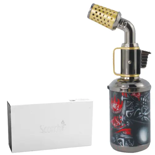 Scorch Torch Lighter Antique Blow Torch-Hold Button Satin With Gold Accents 6.0" (61676) Gunmetal