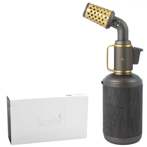 Scorch Torch Lighter Antique Blow Torch-Hold Button Satin With Gold Accents 6.0" (61676) Black