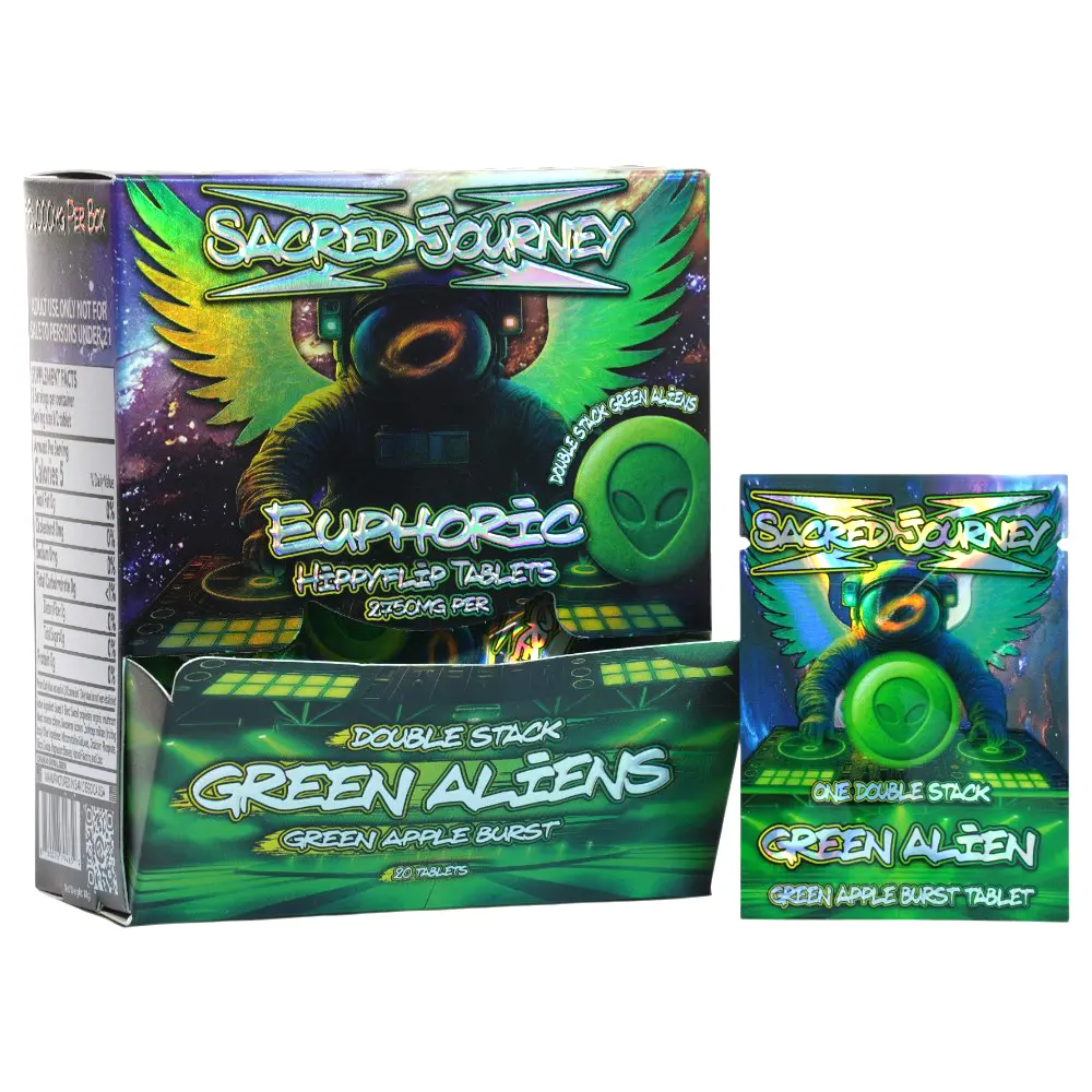 Sacred Journey Mushroom Flips - Green Aliens - Green Apple Burst (20 per pack)