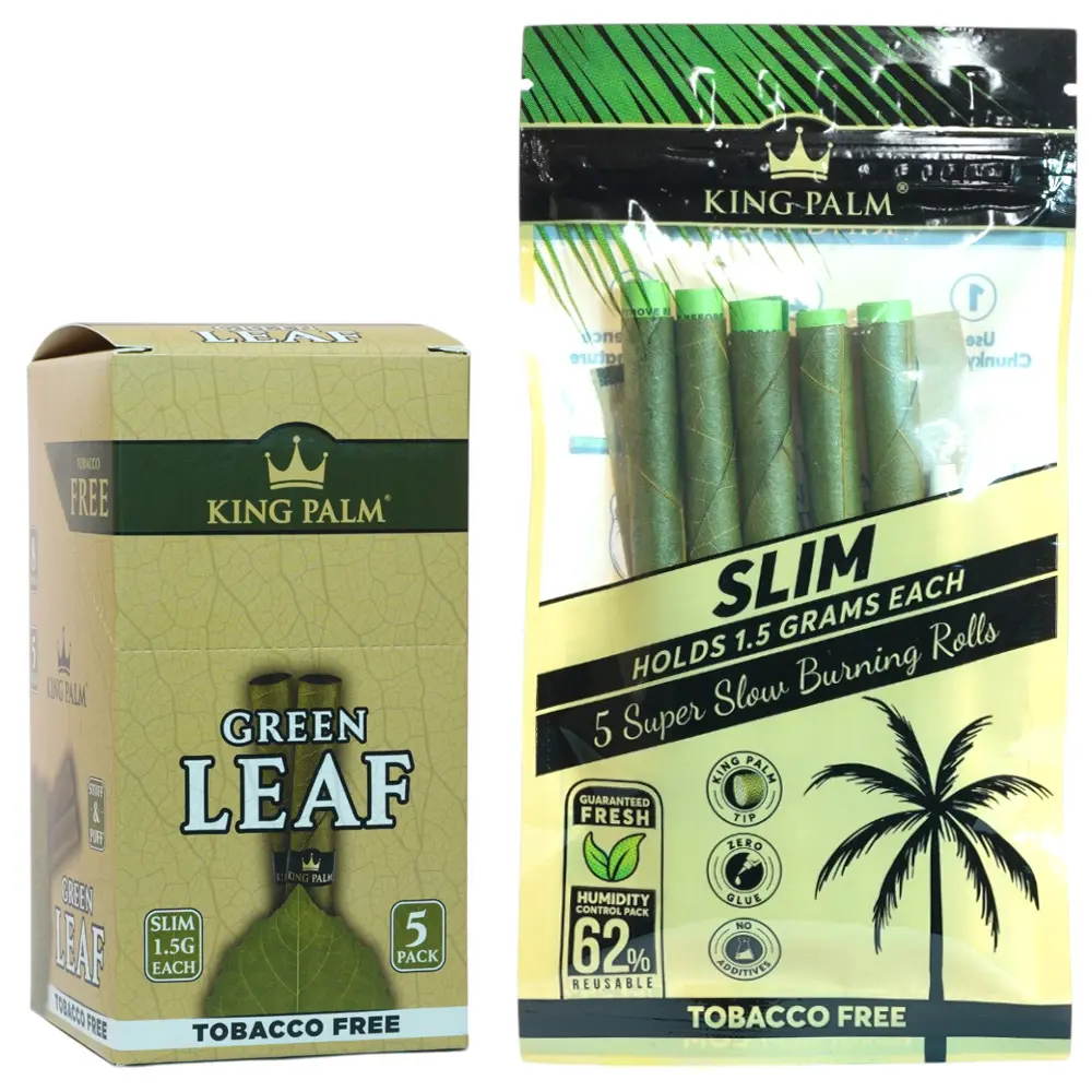 KING PALM Green Leaf Slim Natural 5-Pack 8ct