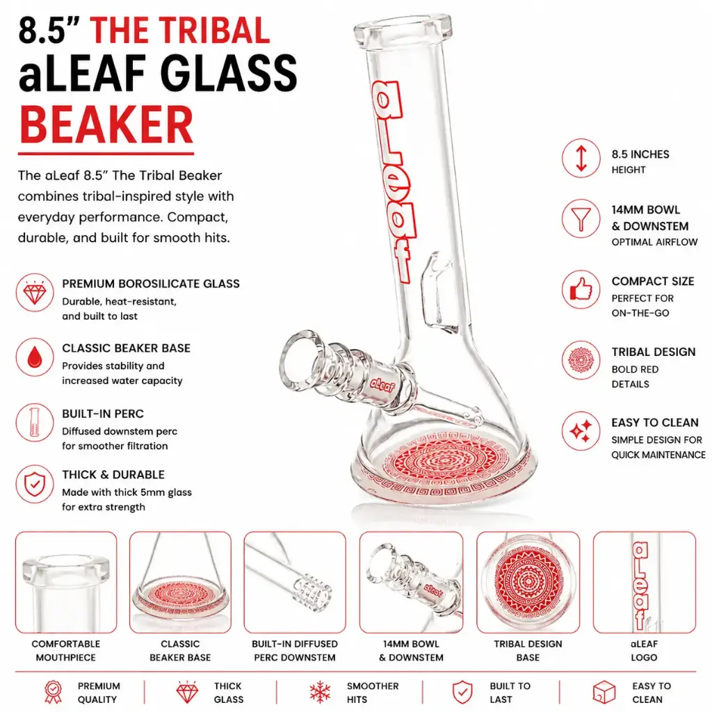 aLeaf Glass 8.5" THE TRIBAL BEAKER - Red