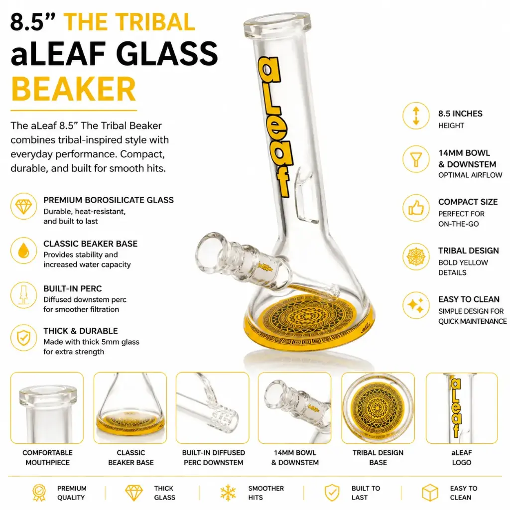 aLeaf Glass 8.5" THE TRIBAL BEAKER - Yellow