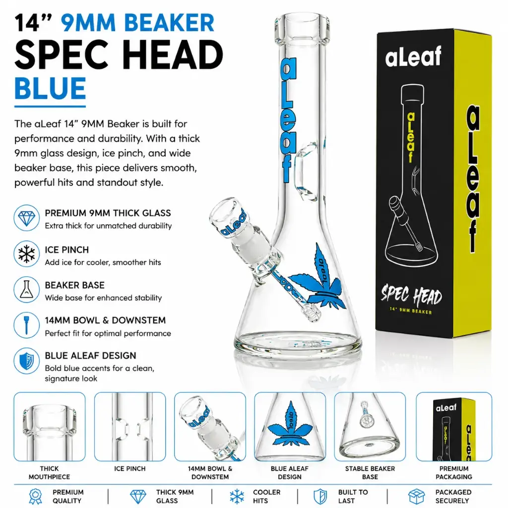 aLeaf Glass 14" 9MM BEAKER BLUE