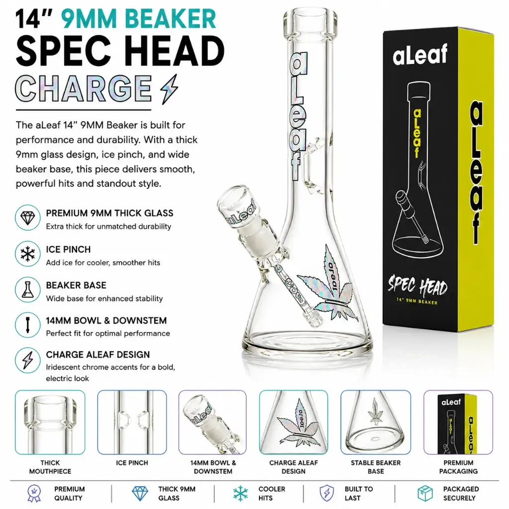 aLeaf Glass 14" 9MM BEAKER CHARGE