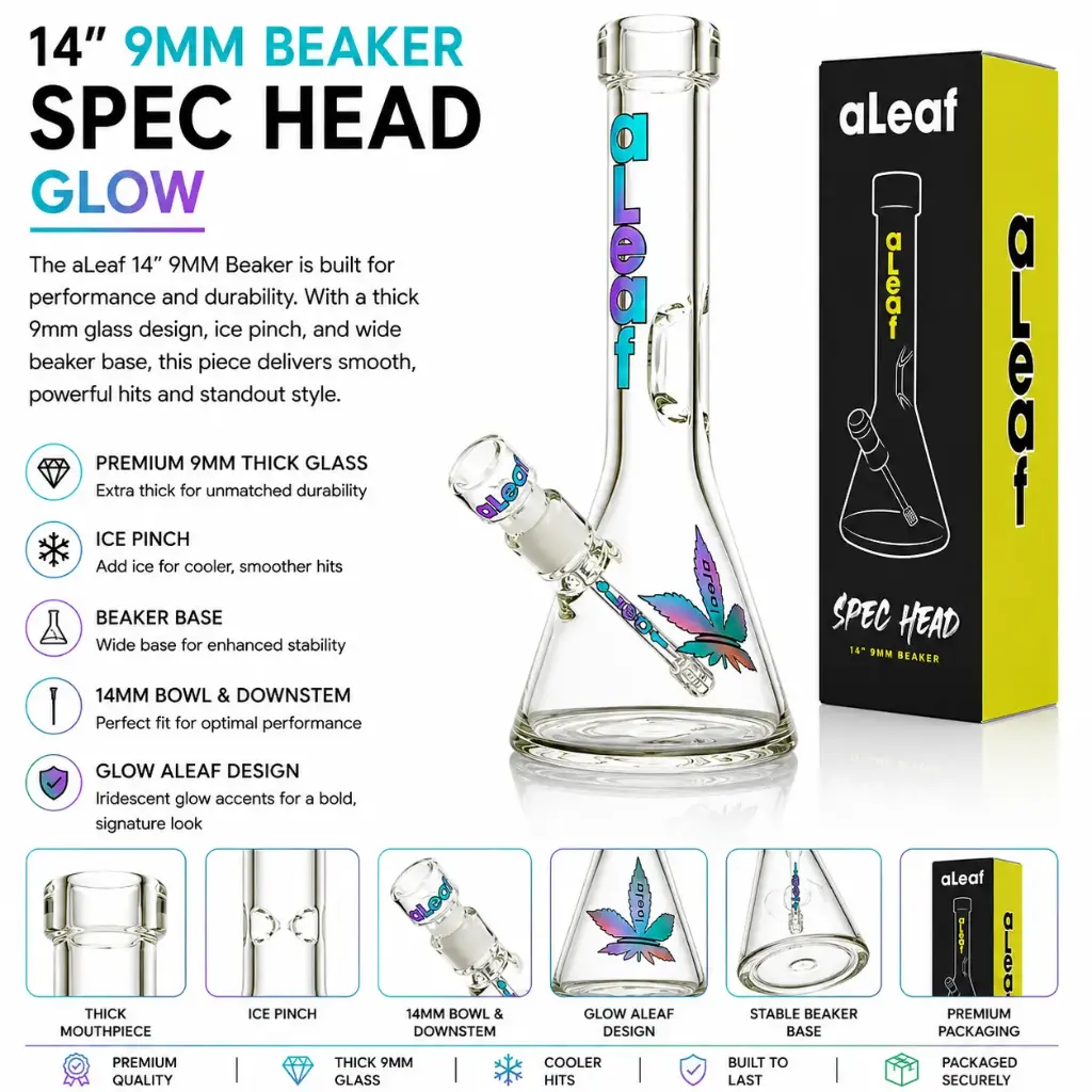 aLeaf Glass 14" 9MM BEAKER GLOW