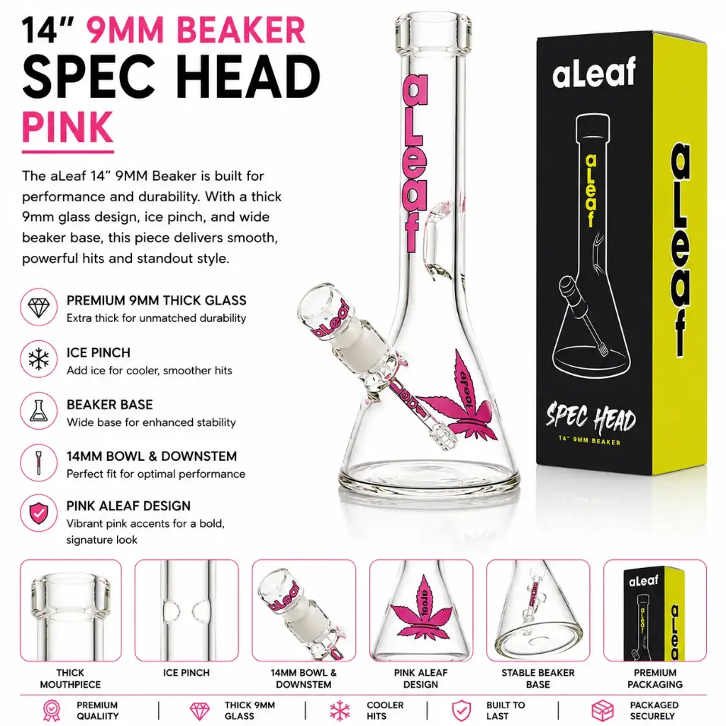aLeaf Glass 14" 9MM BEAKER PINK