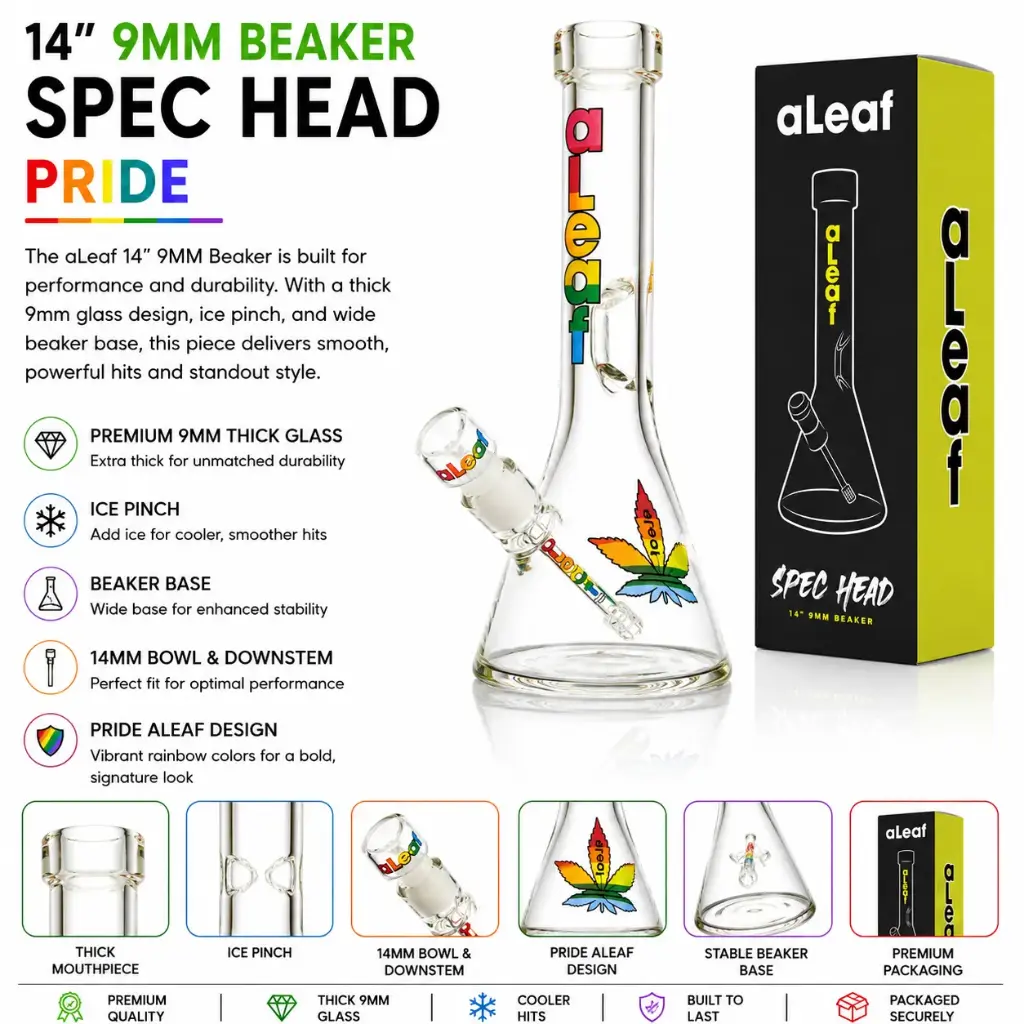aLeaf Glass 14" 9MM BEAKER PRIDE