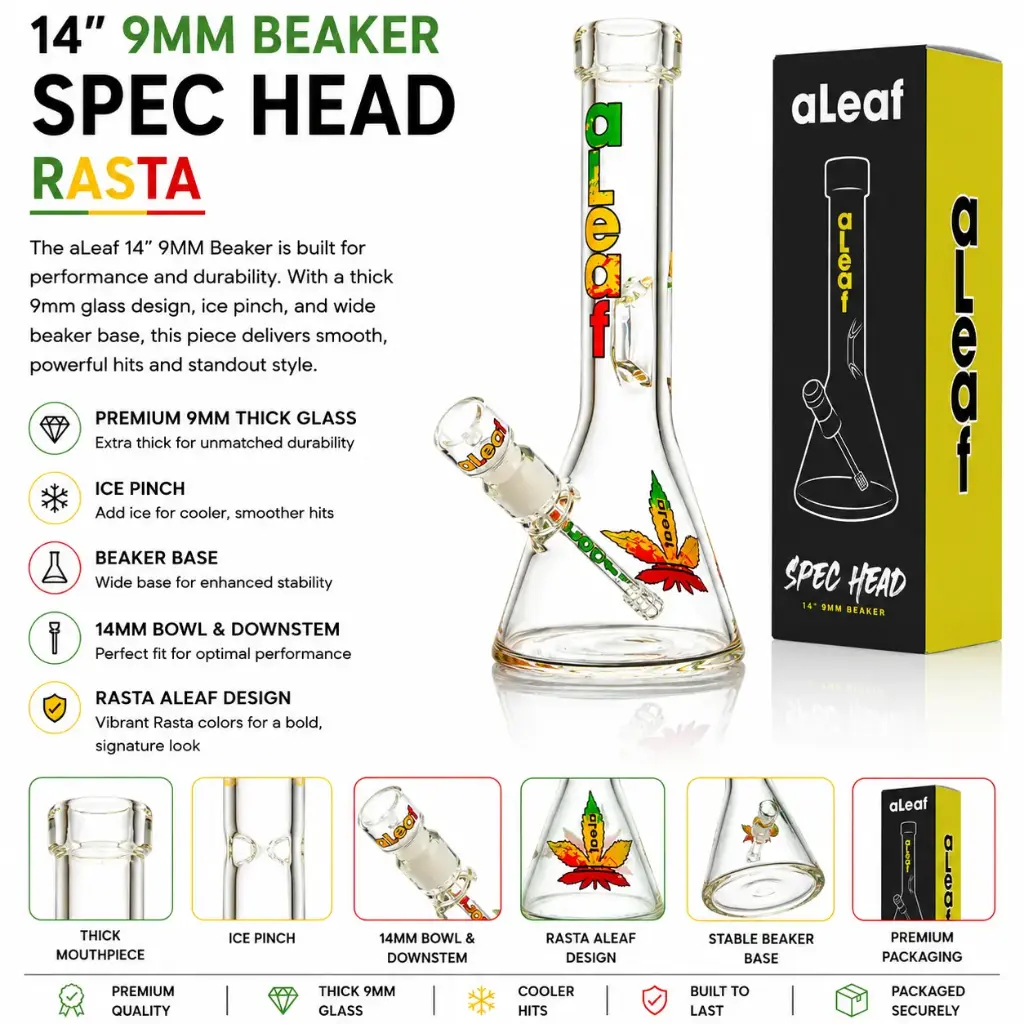 aLeaf Glass 14" 9MM BEAKER RASTA