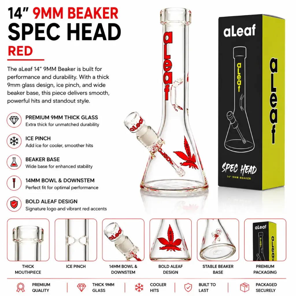 aLeaf Glass 14" 9MM BEAKER RED