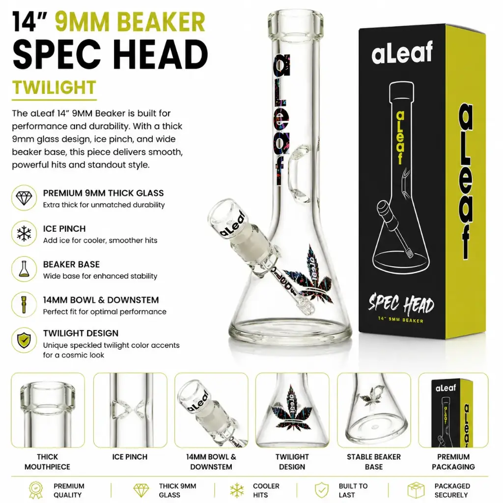 aLeaf Glass 14" 9MM BEAKER TWILIGHT