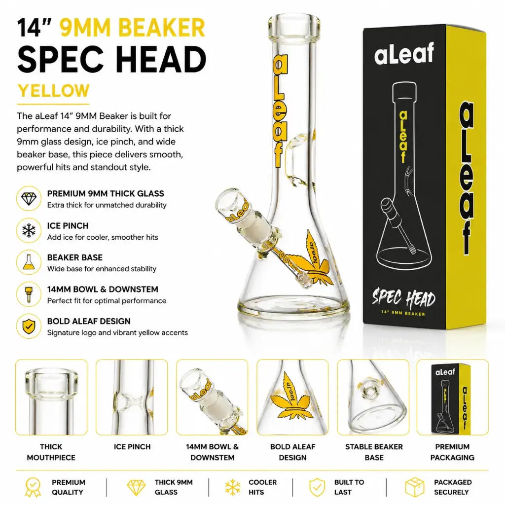 aLeaf Glass 14" 9MM BEAKER YELLOW