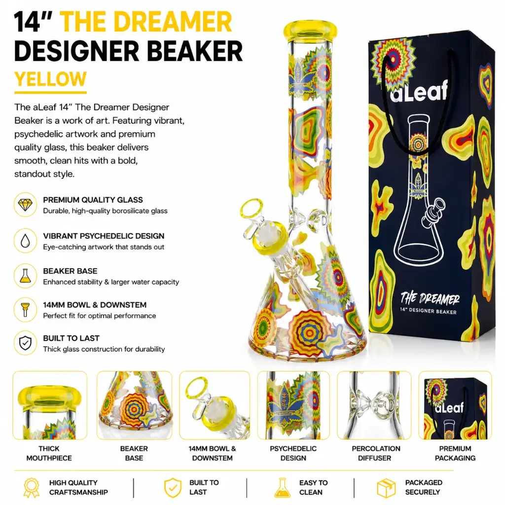 aLeaf Glass 14" THE DREAMER DESIGNER BEAKER YELLOW