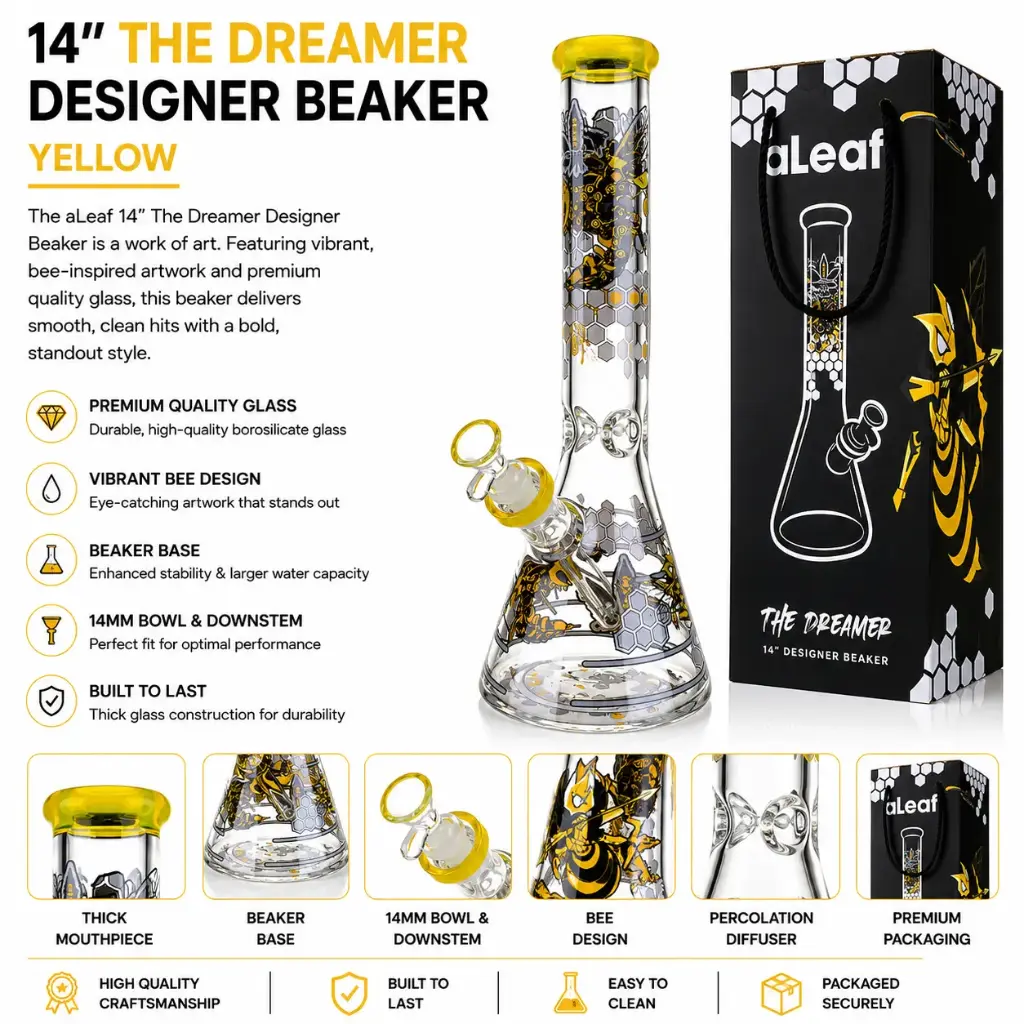 aLeaf Glass 14" THE DREAMER DESIGNER BEAKER YELLOW