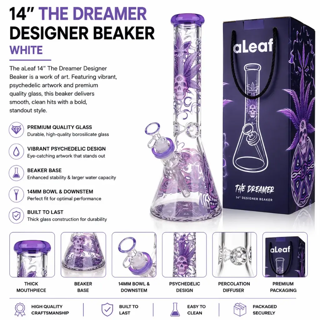 aLeaf Glass 14" THE DREAMER DESIGNER BEAKER WHITE