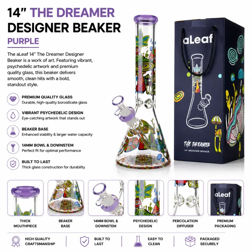 aLeaf Glass 14" THE DREAMER DESIGNER BEAKER PURPLE