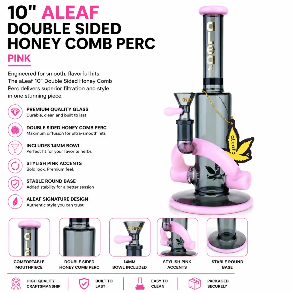aLeaf Glass 10" ALEAF DOUBLE SIDED HONEY COMB PERC PINK