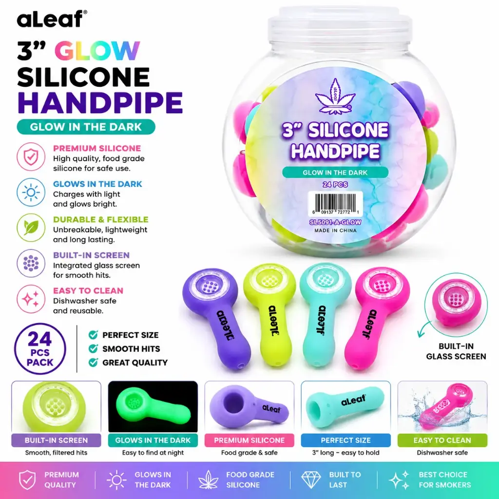 aLeaf GLOW SILICONE HANDPIPE 3.0" (24 per Jar) 