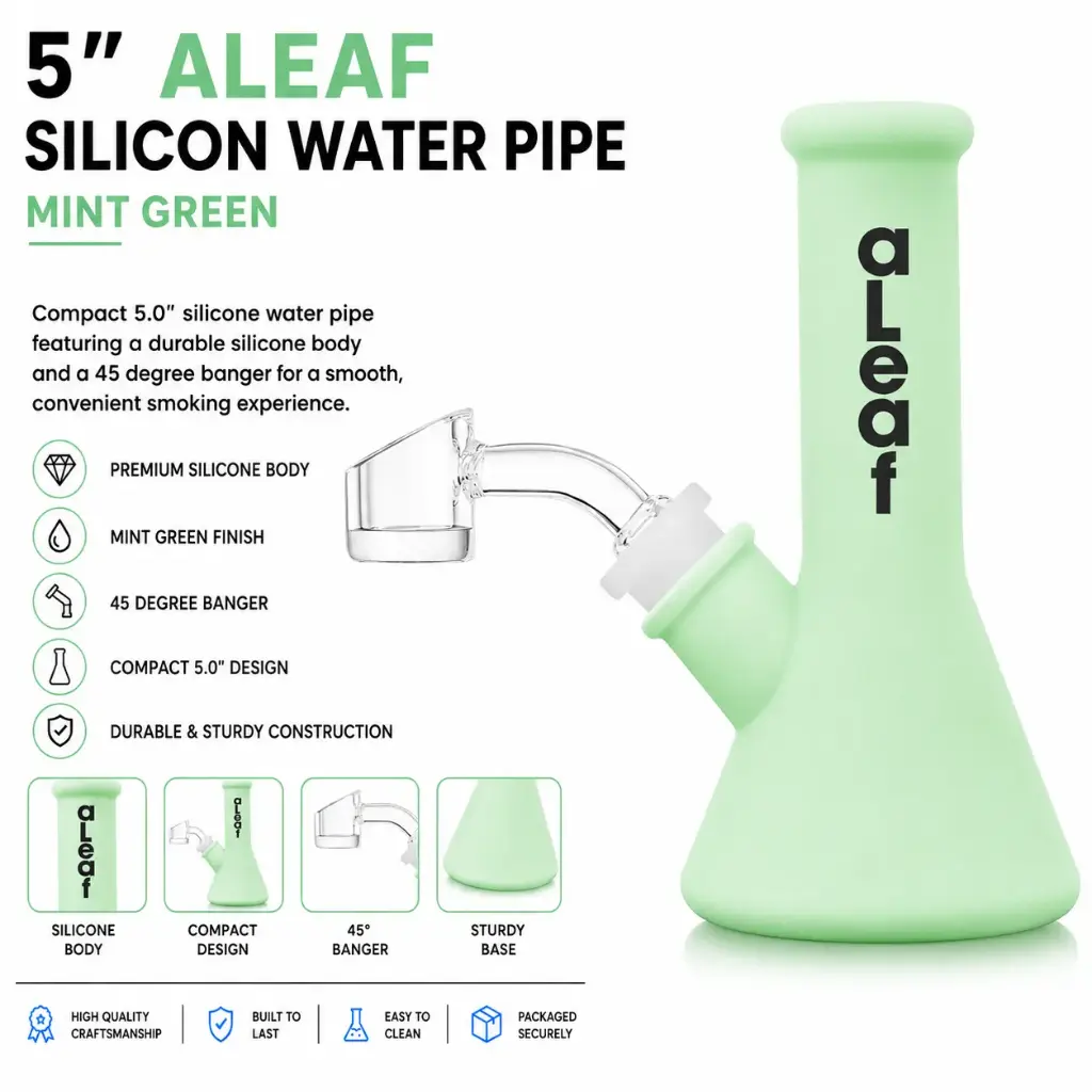 aLeaf Silicon Water Pipe w/ 45 Degree Banger 5.0" - Mint Green