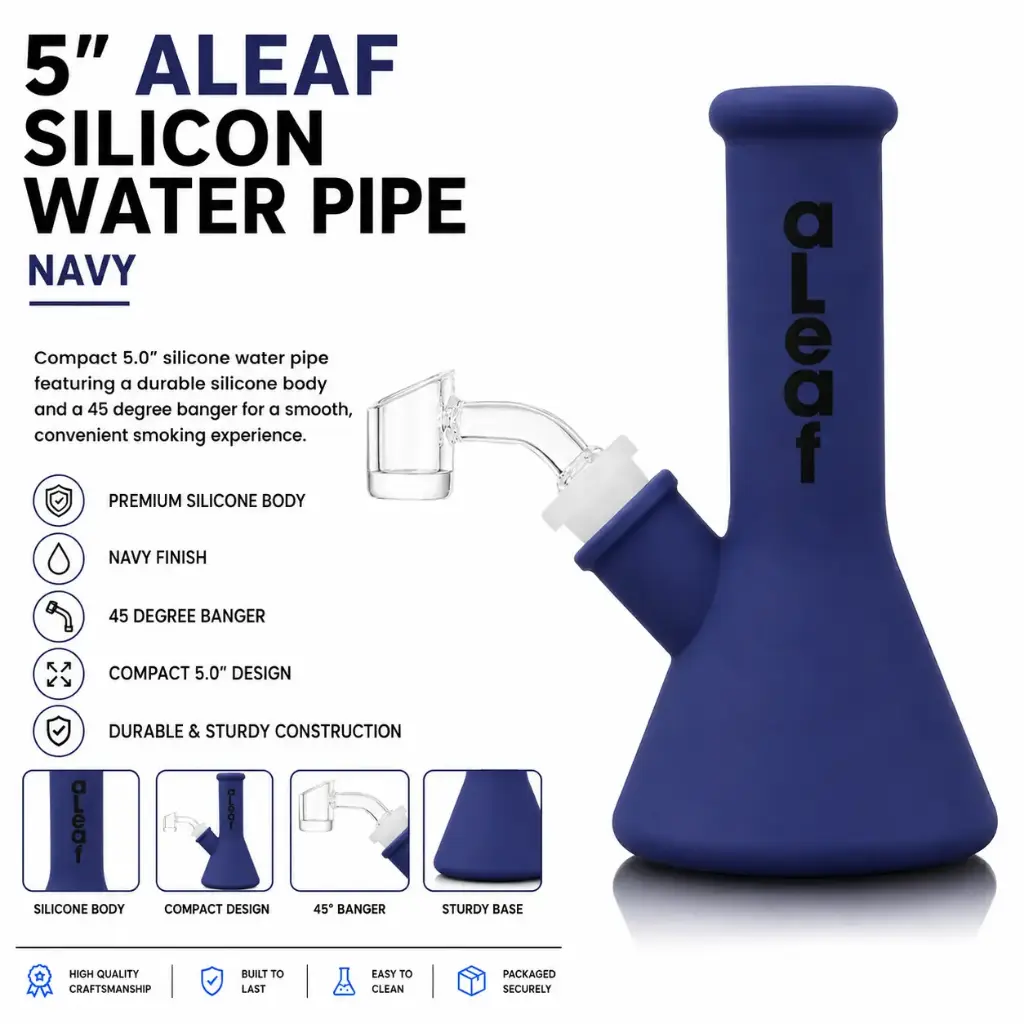 aLeaf Silicon Water Pipe w/ 45 Degree Banger 5.0" - Navy