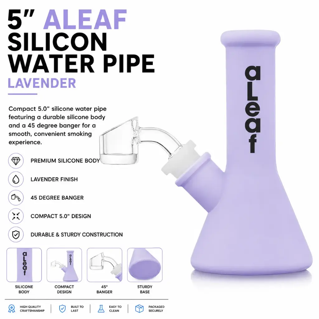 aLeaf Silicon Water Pipe w/ 45 Degree Banger 5.0" - Lavender