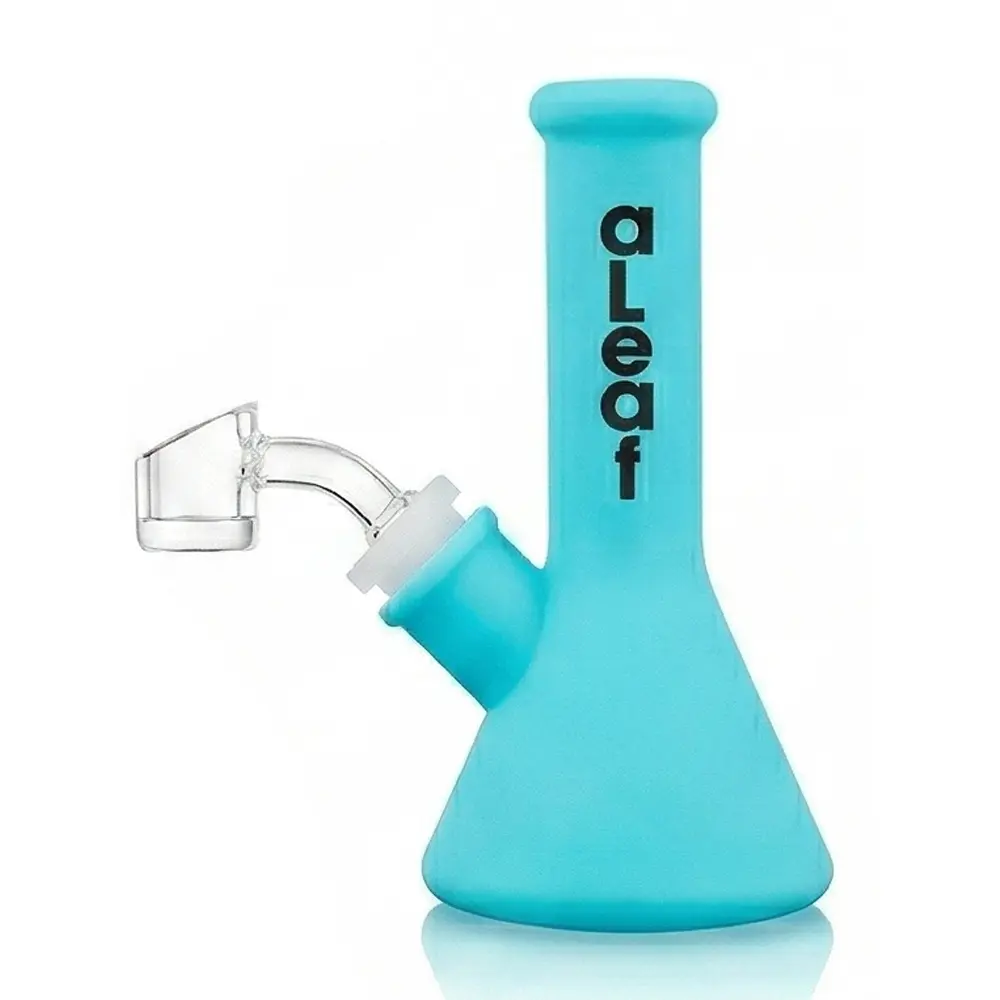 aLeaf AL GLOW in Dark Silicon Water Pipe w/ 45 Degree Banger 5.0" - Aqua