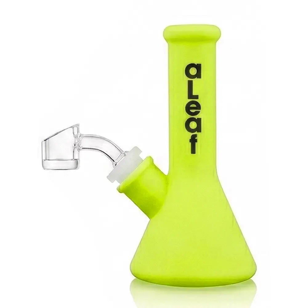 aLeaf AL GLOW in Dark Silicon Water Pipe w/ 45 Degree Banger 5.0" - Yellow
