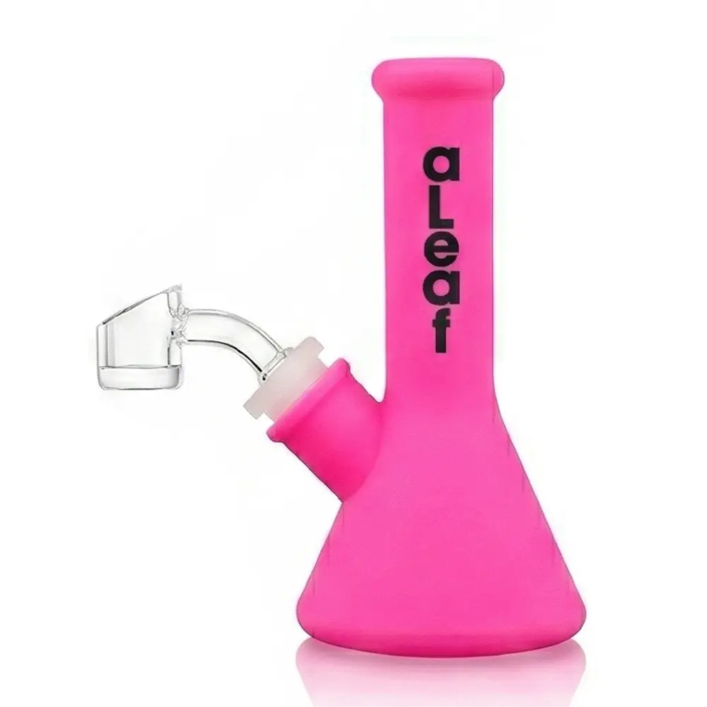 aLeaf AL GLOW in Dark Silicon Water Pipe w/ 45 Degree Banger 5.0" - Pink