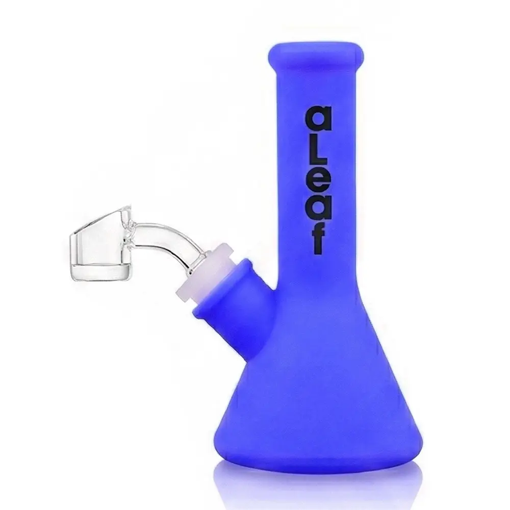 aLeaf AL GLOW in Dark Silicon Water Pipe w/ 45 Degree Banger 5.0" - Blue