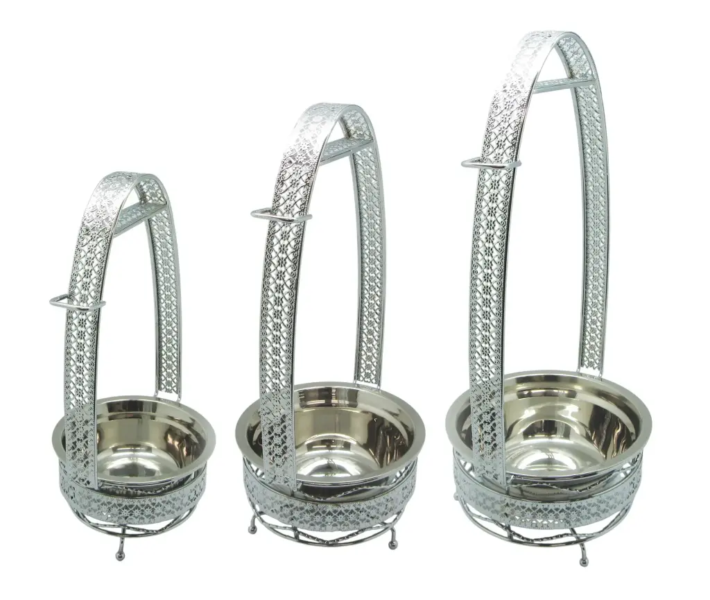 Fancy 3 Set Coal Tray with Handle, 12", 14", & 16"