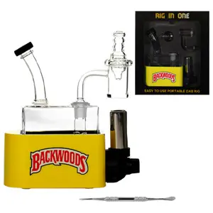 Unbranded Glass Backwoods - Rig In One-Dab Rig Kit - with Quartz Banger, Carb Cap, Torch, Dabbing Tool (6112) 6.5" Yellow