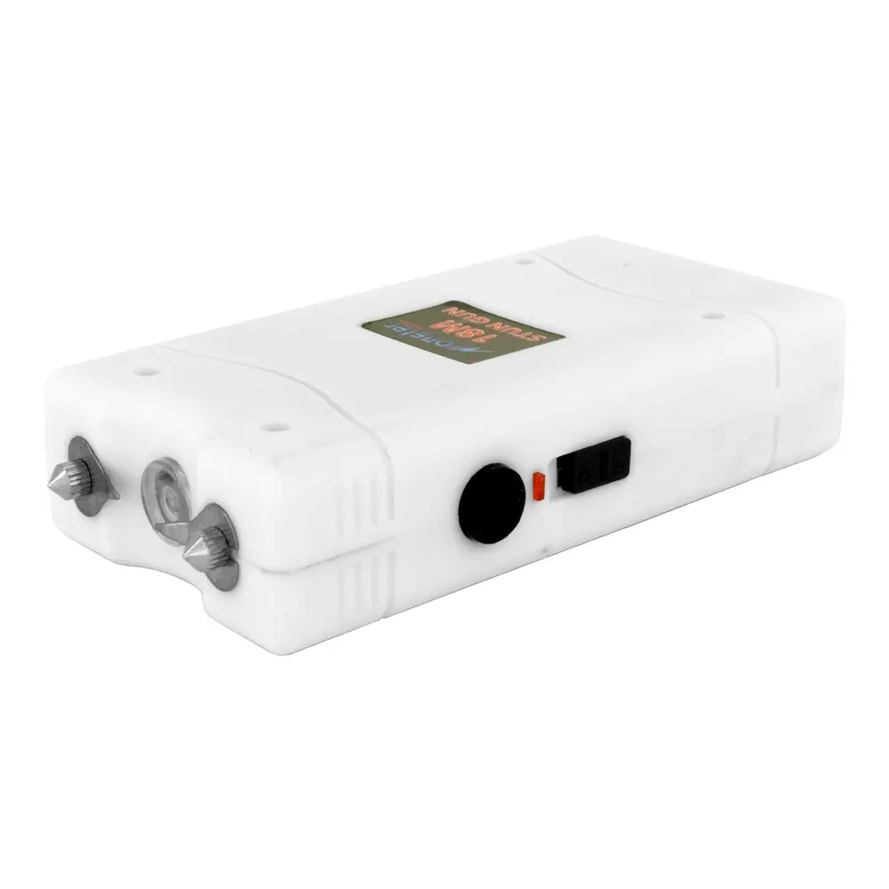 White Stun Gun with Flashlight & Wall Charger