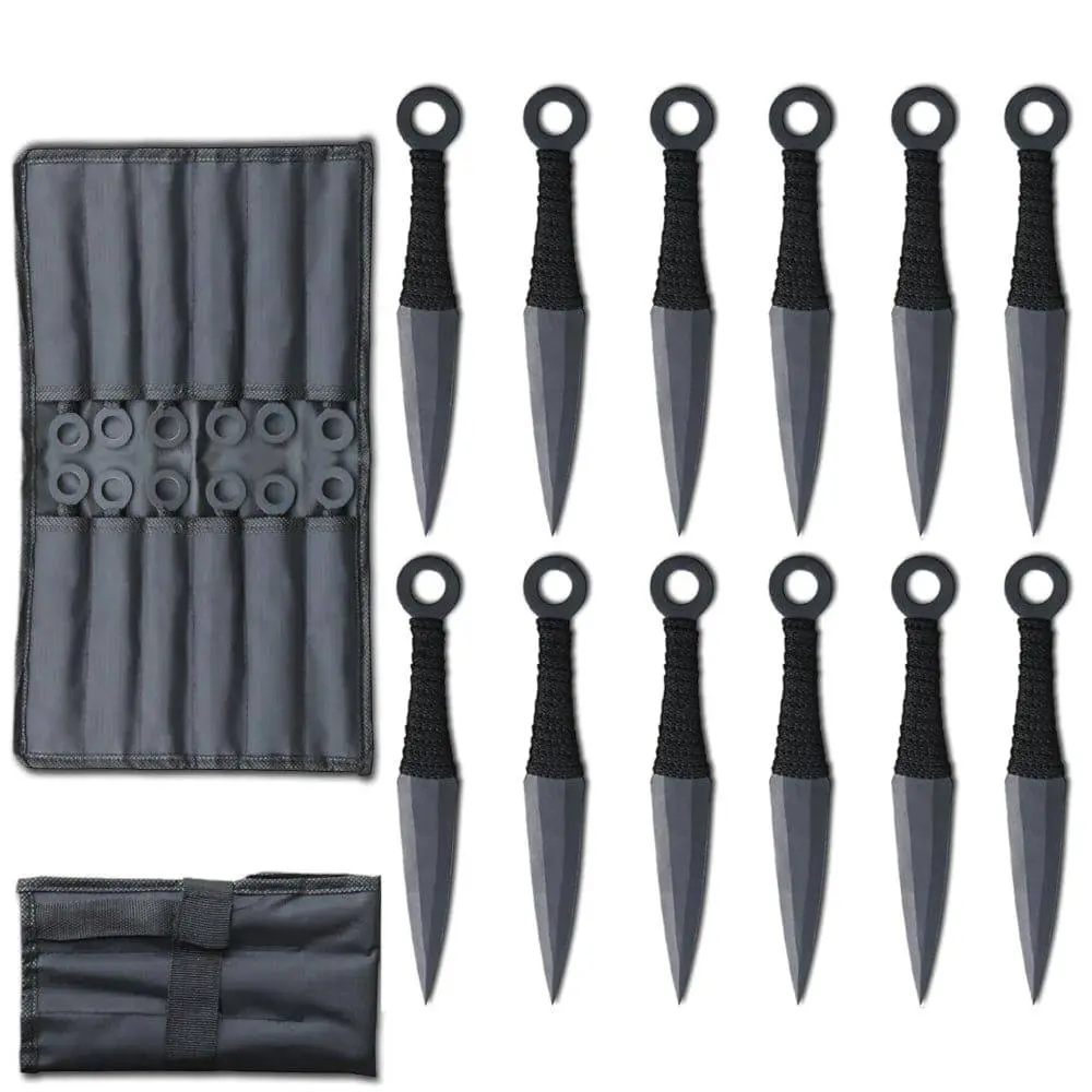6" Cord Wrapped Kunai Throwing Knife 12 PCS Set with Carrying Case