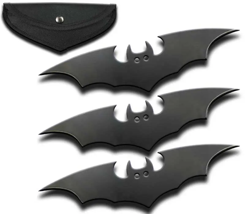 6" Bat Black Throwing Knives 3 Piece Set with Sheath