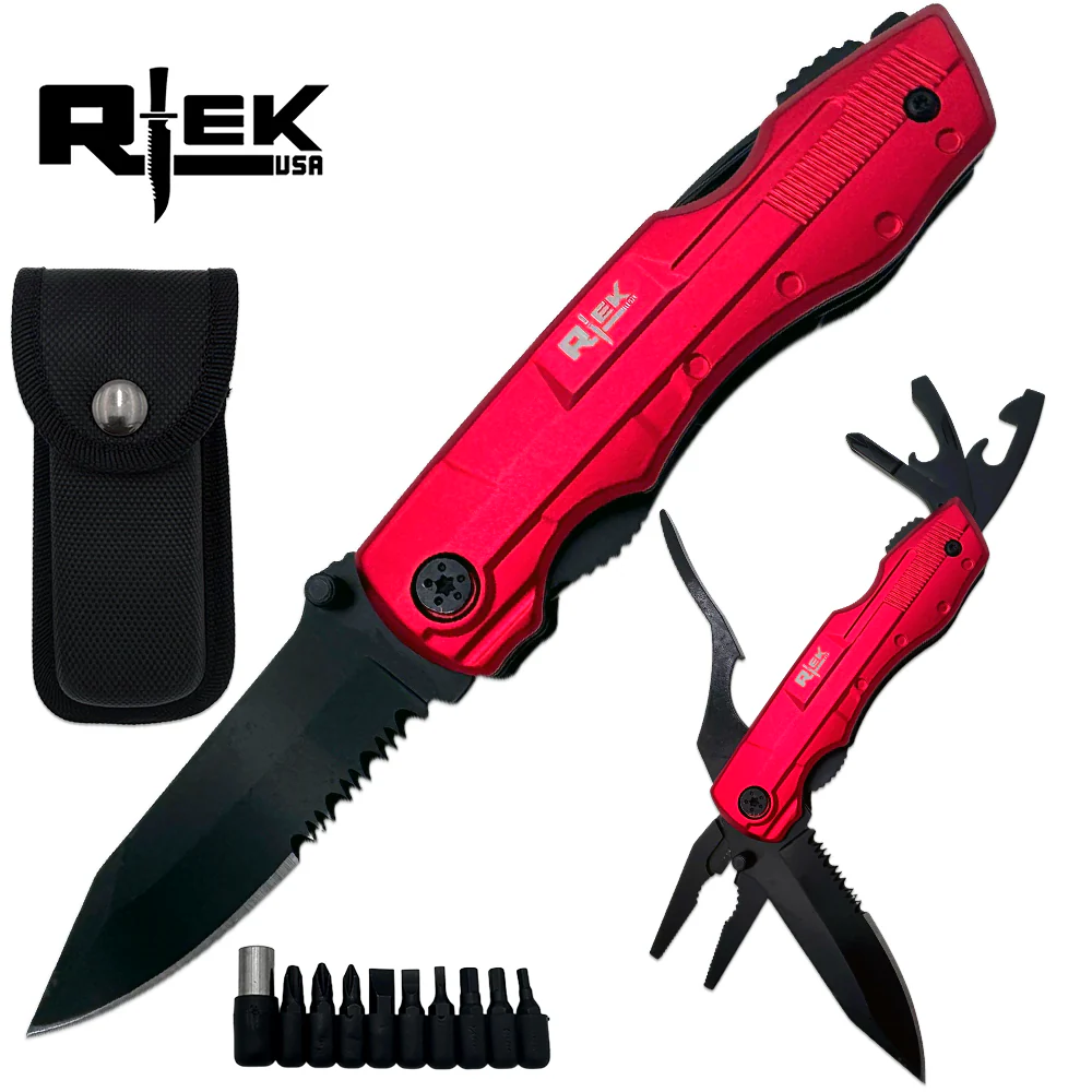 Rtek 4.5" Multi Tool Pocket Knife with Pliers Bottle Opener Screwdrivers & Sheath