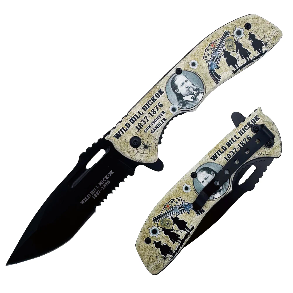 4.5" Metal Handle Wild Bill Hickok Assist-Open Folding Knife