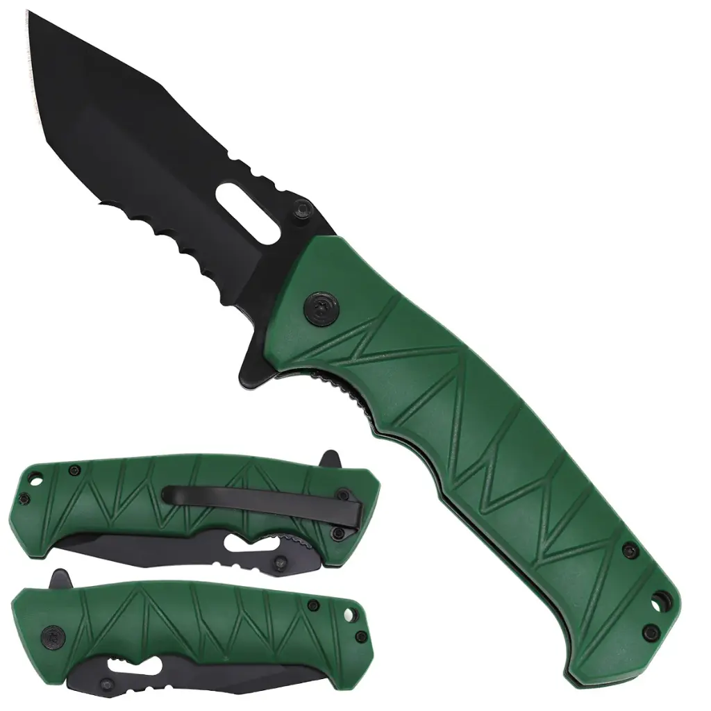 4.5" Green Shadow Assist-Open Folding Knife with Belt Clip