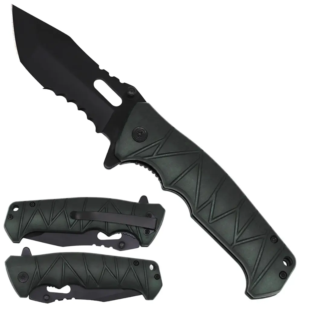 4.5" Black Shadow Assist-Open Folding Knife with Belt Clip